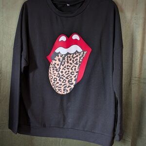 Black Sweatshirt with Red Lips and Leopard Tongue